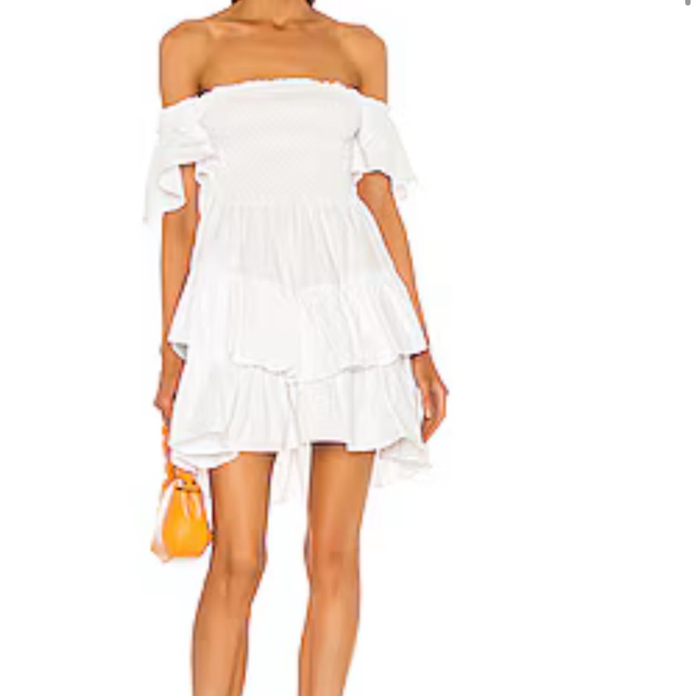 NWT Elliatt Sz L Lavinia Dress White Mini Off Shoulder Ruffle Smocked Revolve - Picture 2 of 16